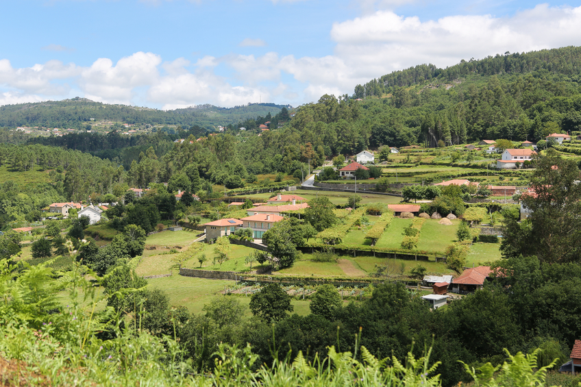 View on houses in the countryside at Paredes de Coura in Norte region, Portugal