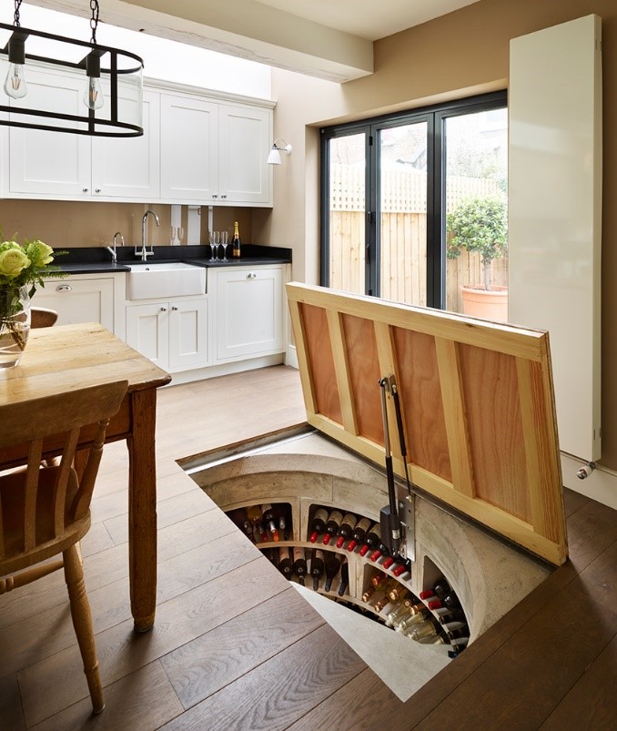 A hidden spiral cellar in a kitchen