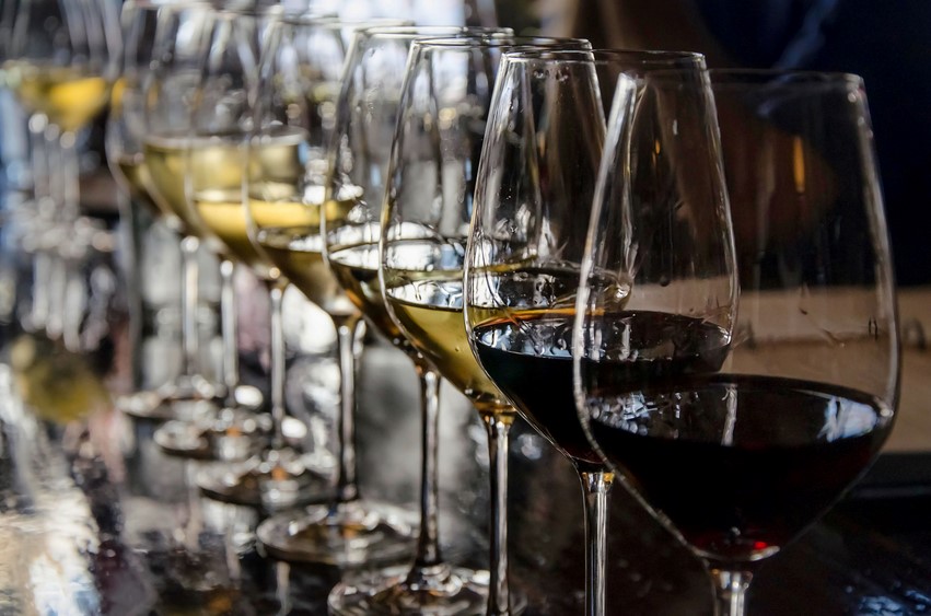 a row of different types of German Wine ready to be tasted