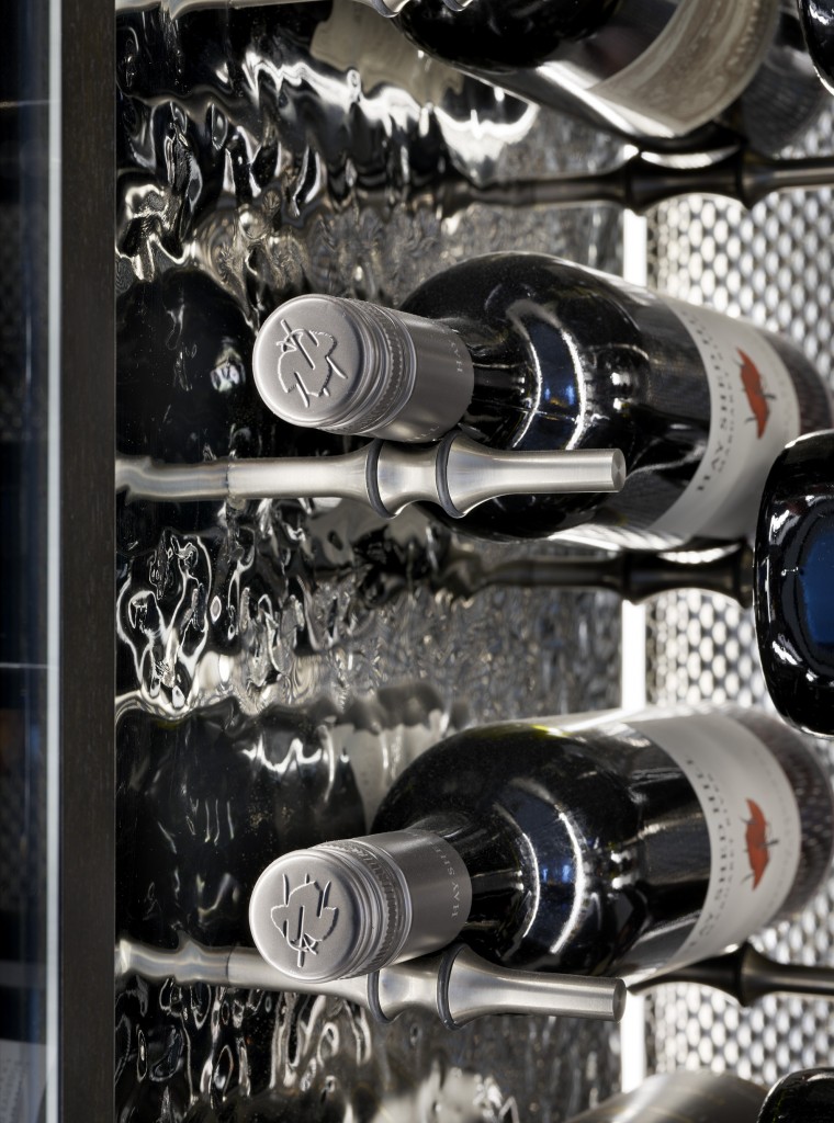 Spiral Cellars wine cabinet showing bottles of fine red wine