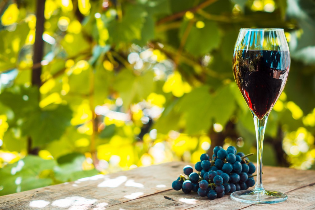 Portuguese wine on wooden table 